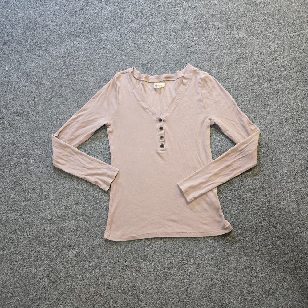 Madewell Top Womens Size Small Brown Tan Henley Long Sleeve Stretchy Casual